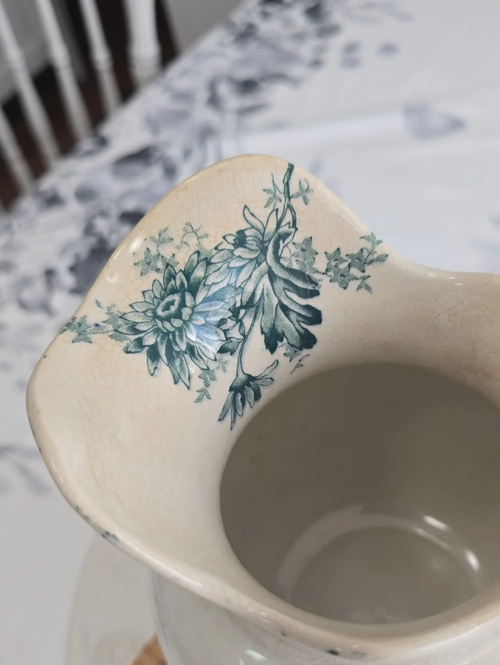 Vintage Buffalo Pottery Chrysathemum Pitcher Vase Semi Vitreous